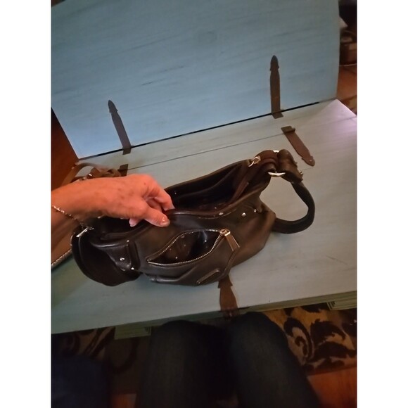 NWOT TYLER RODAN Chocolate Brown Purse, Black and Gold Detail Satchel Preowned - Picture 4 of 11